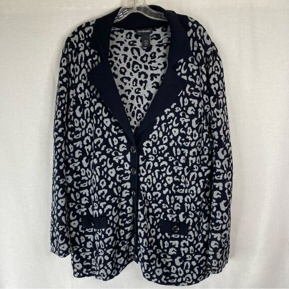 Lane Bryant Cardigan Women’s 18/20 Black Gray Cotton Button Front Animal Print - Picture 2 of 9